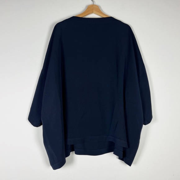 Eskandar 3/4 Sleeve Silk Chiffon Boat Neck Boxy Cut Blouse Shirt Top Navy Blue - Picture 4 of 4